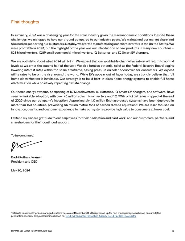 CEO Letter to Shareholders  - Page 41